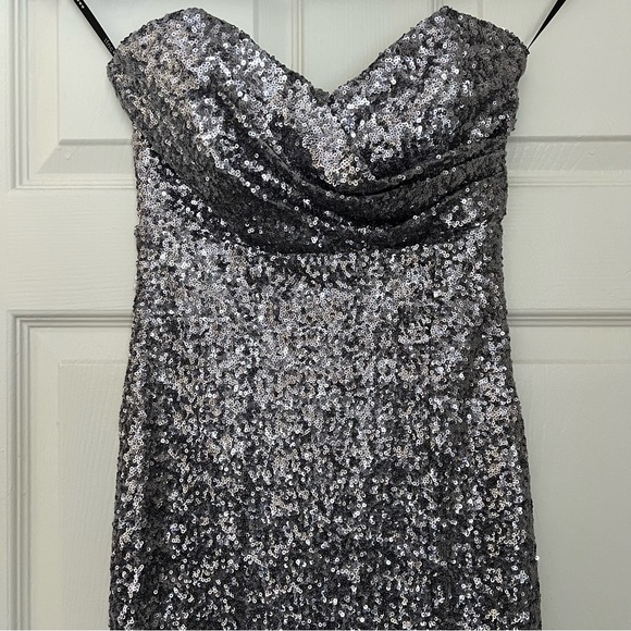 Silver Sequin Strapless Dress - Picture 3 of 8